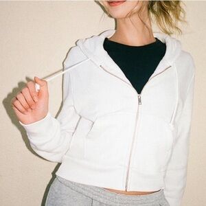 Brandy Melville John Galt Perfect White Cropped Zip-Up Hoodie